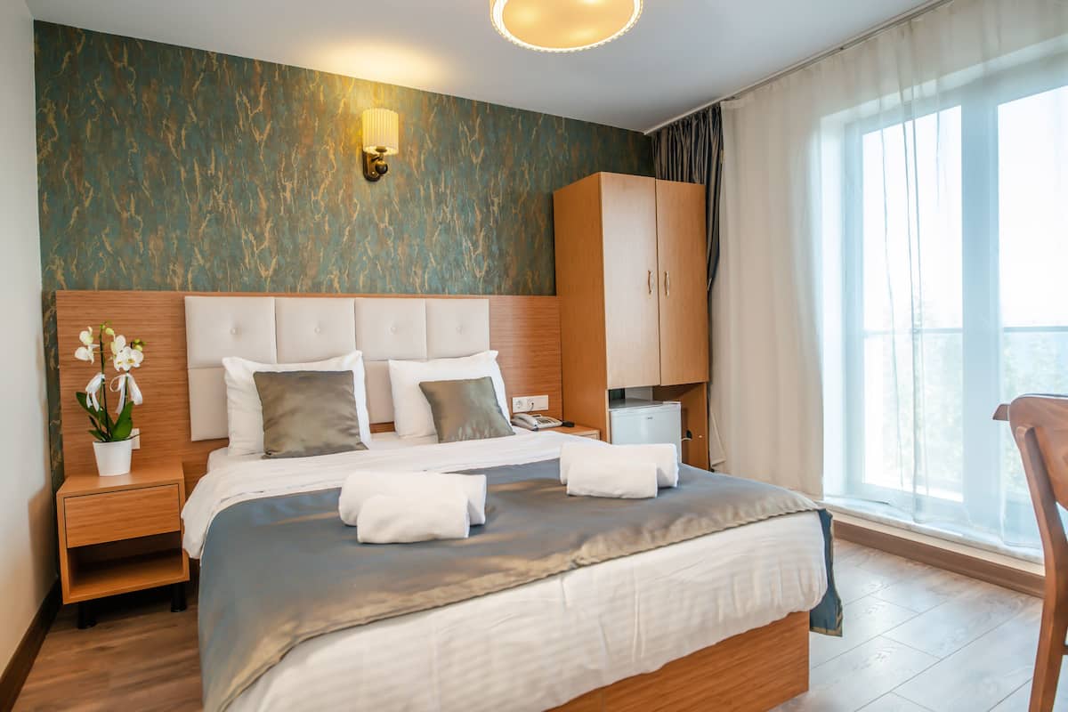 Een minibar, geluiddichte muren, een strijkplank/strijkijzer