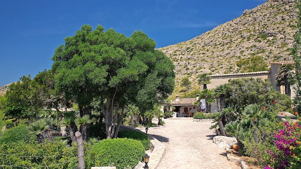 A pathway leading to a building surrounded by lush greenery and a mountainous backdrop. - BOQUER PETIT ( PIEDRA ). Surrounded by nature, but close to Pto. Pollensa (Puerto Pollensa)