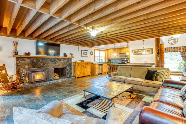 TV, fireplace, DVD player, video library