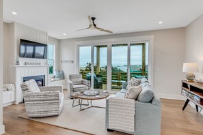 Smart TV, fireplace, video games, DVD player