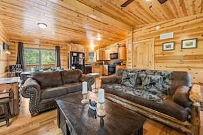 Chalet rustique, 2 chambres | Aire de séjour | Téléviseur