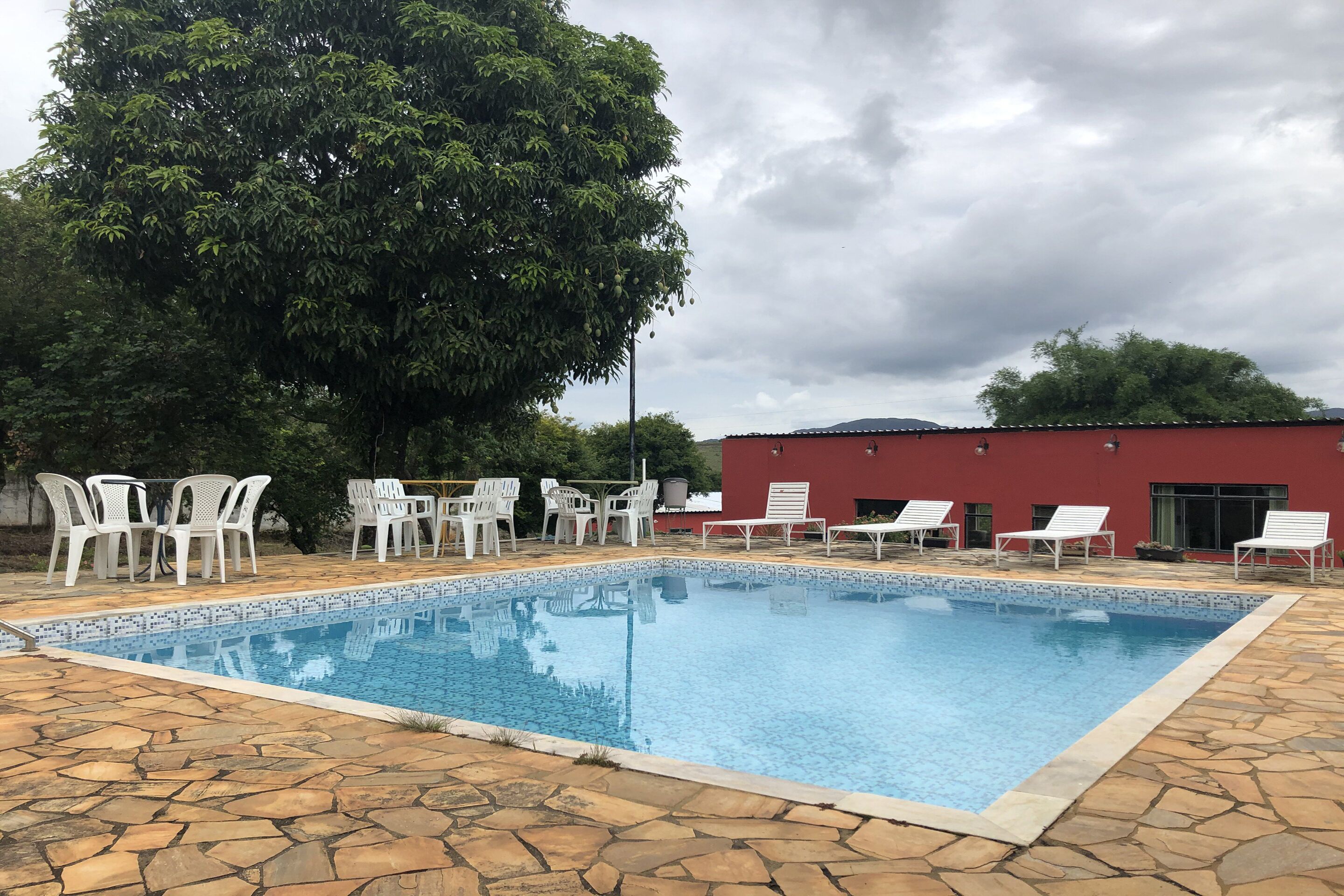 室外游泳池，提供日光浴躺椅