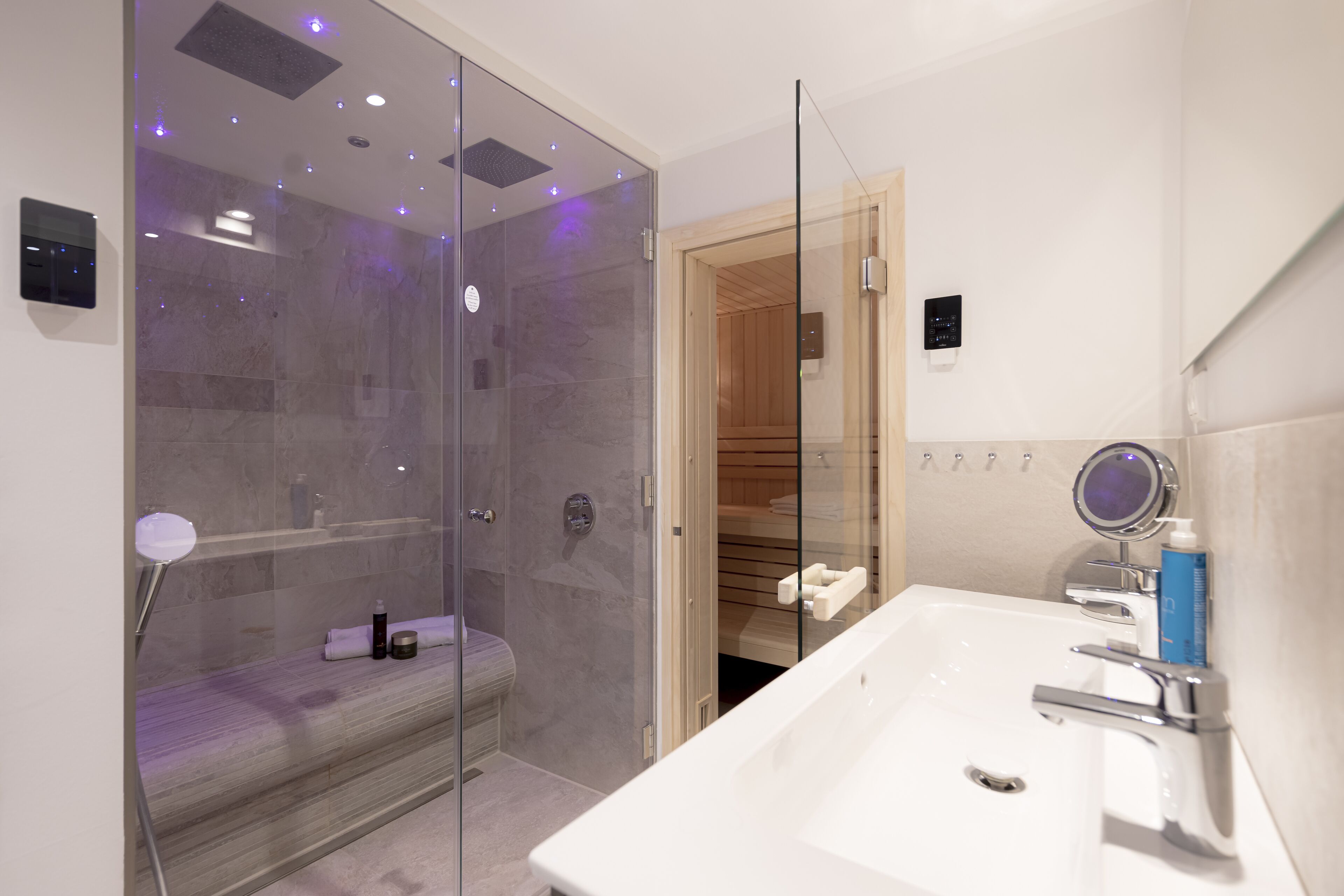 panoramic studio suite, 1 queen bed with sofa bed, non smoking, sauna | bathroom | shower, free toiletries, hair dryer, towels