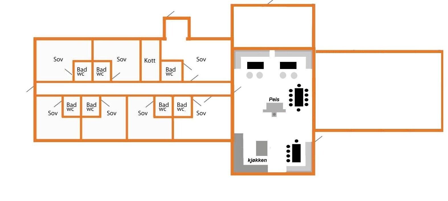 Un hôtel dont l’agencement comprend plusieurs chambres, dont certaines sont signalées par la mention «toilettes en mauvais état».
