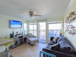 Smart TV, DVD player, books, video library