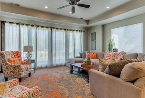 Smart TV, fireplace, foosball, table tennis