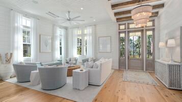 Villa, 5 Bedrooms | Living room | 36-inch TV with cable channels, DVD player, table tennis