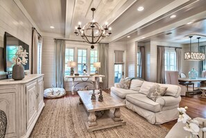 House, 4 Bedrooms | Living room | 50-inch flat-screen TV with cable channels, TV, DVD player - Watercolor by Dune Vacation Rentals-camp District (Santa Rosa Beach)