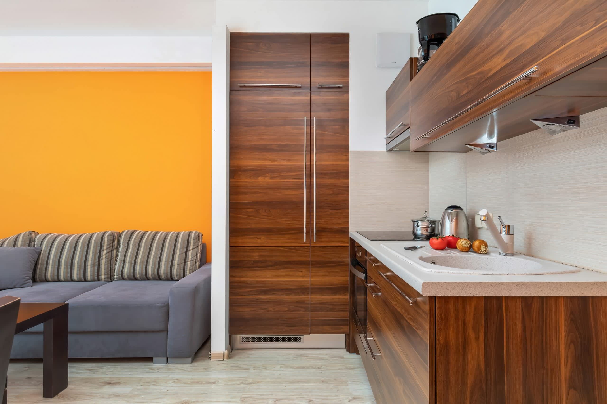 Fridge, oven, stovetop, coffee/tea maker