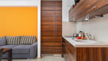 Fridge, oven, stovetop, coffee/tea maker