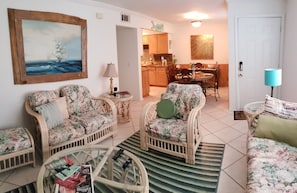 TV, DVD player, books, video library
