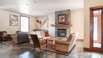 TV, fireplace, DVD player, video library