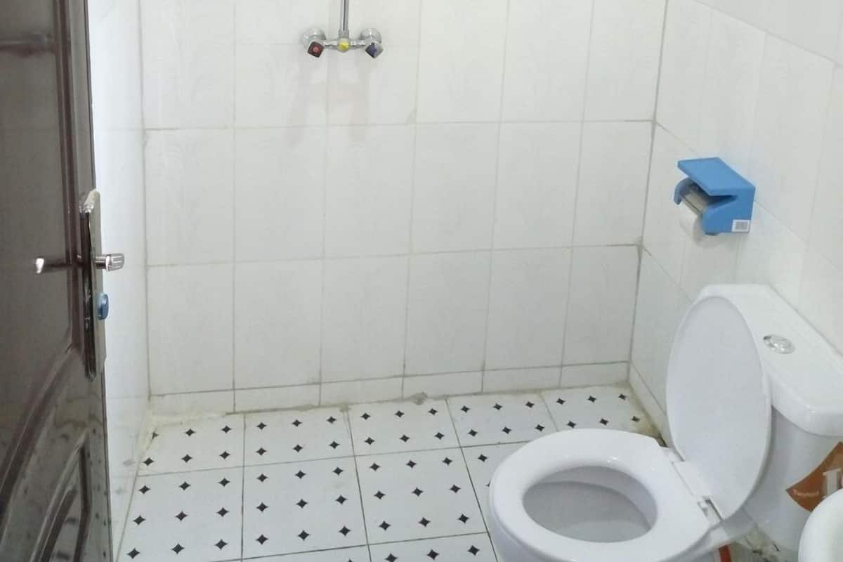 Shower, free toiletries, towels, soap