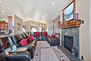 TV, fireplace, DVD player, table football