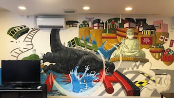 Mini-fridge, microwave, cookware/dishes/utensils