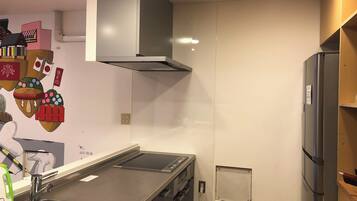 Mini-fridge, microwave, cookware/dishes/utensils