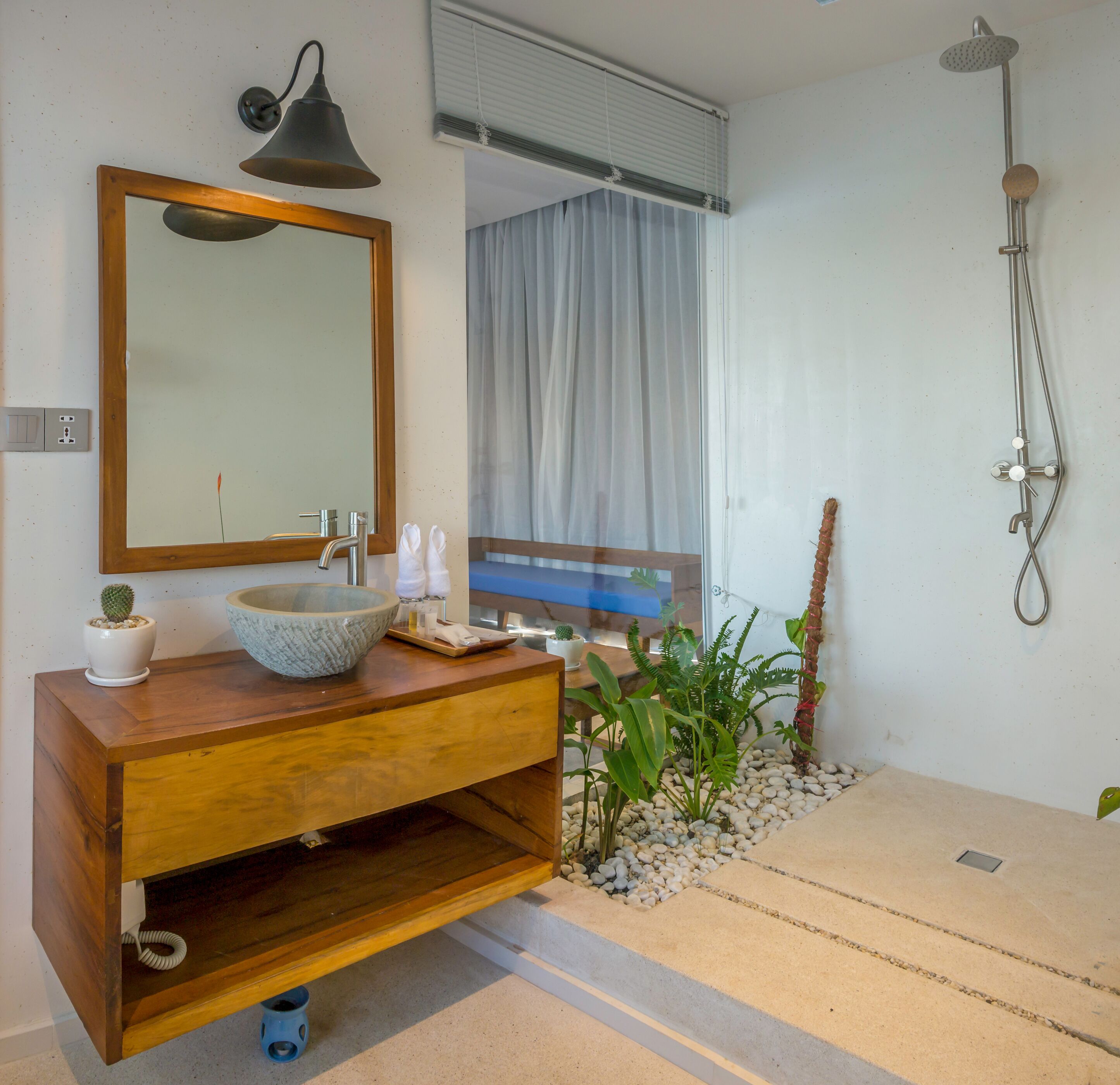 Deluxe Double Room Pool View | Bathroom | Shower, rainfall showerhead, eco-friendly toiletries, hair dryer
