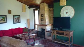 TV, lareira, DVD player