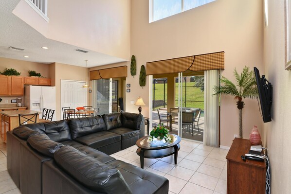 House (7 Bedrooms, 4.5 Bathrooms) | Living room | 55-inch LCD TV with cable channels, TV, DVD player