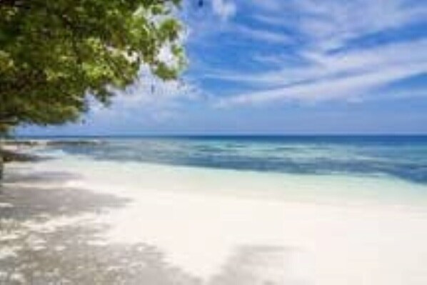 Private beach, sun loungers, beach towels