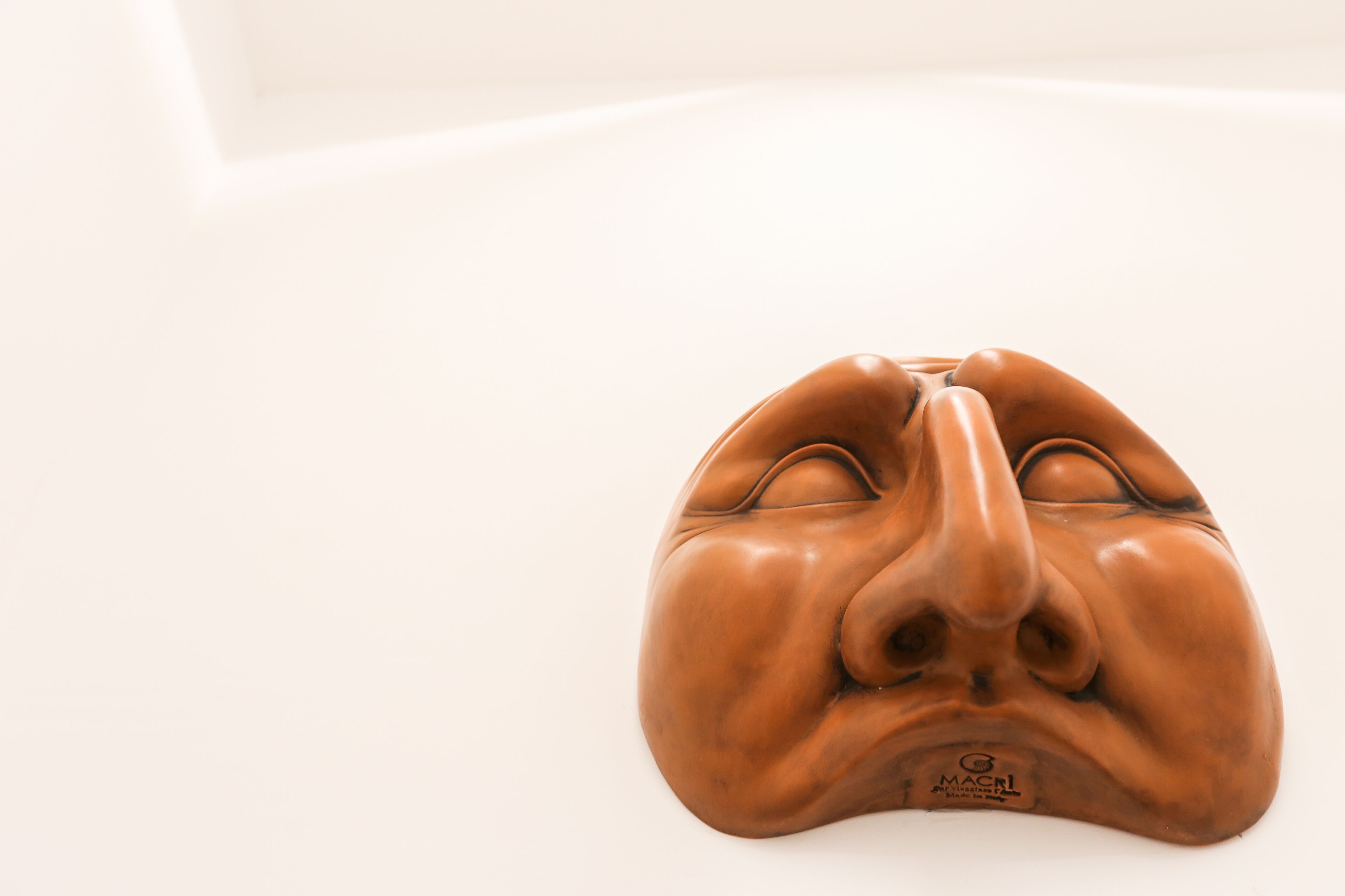 A brown ceramic object with a label reading "MACN".