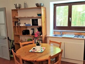 Fridge, microwave, oven, coffee/tea maker