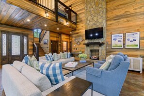 TV, fireplace, video games, table football