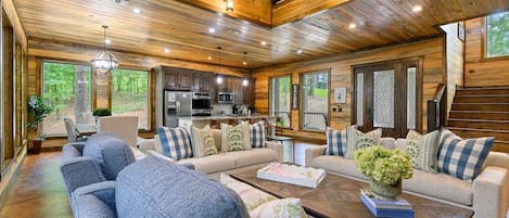 Télévision, cheminée, jeux vidéo, baby-foot