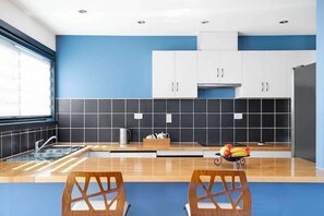 Fridge, microwave, oven, dishwasher