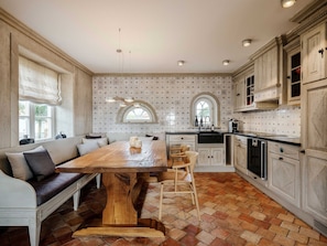 Fridge, oven, dishwasher, high chair