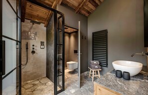 Ducha, cabezal de ducha tipo lluvia, secador de pelo, toallas