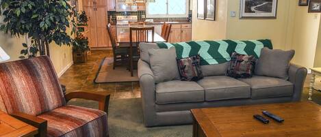 TV, fireplace, DVD player, video library