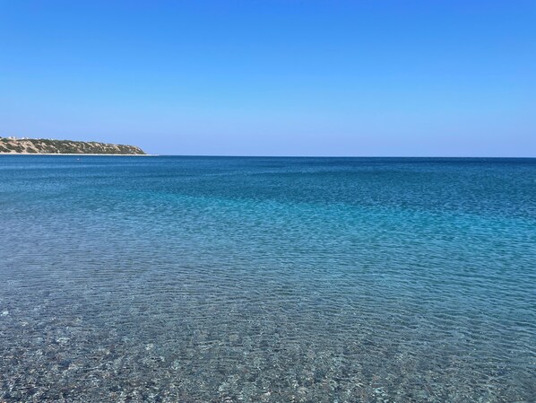Beach nearby, sun loungers