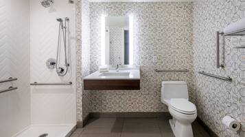 Shower, free toiletries, hair dryer, towels