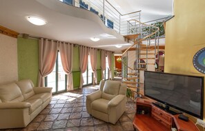 TV, foosball, stereo