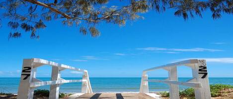 On the beach, beach towels