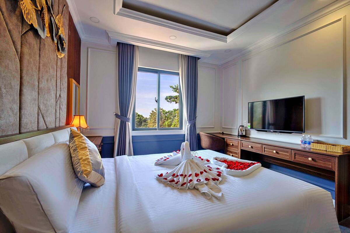 Phòng đôi Deluxe, quang cảnh thành phố | Bộ trải giường bằng vải cotton Ai Cập, bộ đồ giường cao cấp 