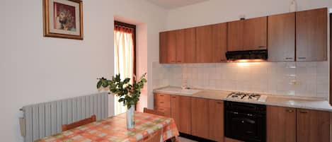 Fridge, oven, stovetop, cookware/dishes/utensils