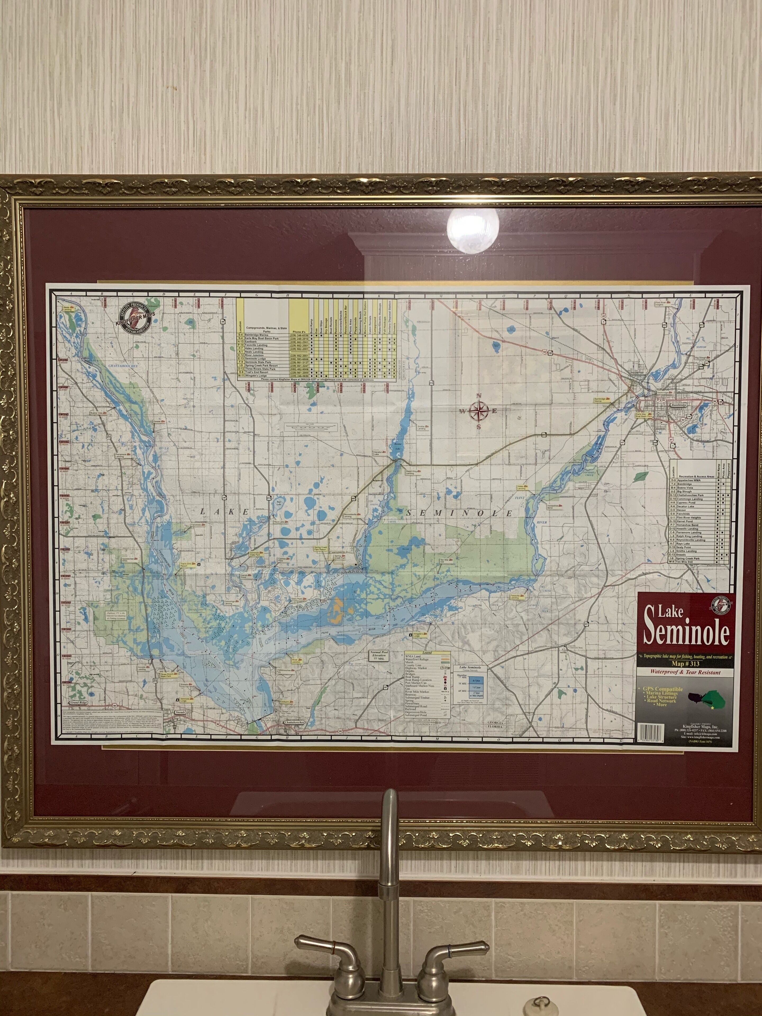 Un mapa enmarcado del Lago Seminole con un marco decorativo.