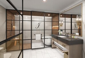 Artículos de tocador de diseñador, secador de pelo, toallas, jabón