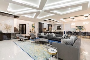 House, Multiple Beds (W318: 9 Bed, Avengers, Aladdin, Super) | Living room | Flat-screen TV, fireplace, table football, ping pong - W318: 9 Bed, Avengers, Aladdin, Superhero Arcade (Kissimmee)