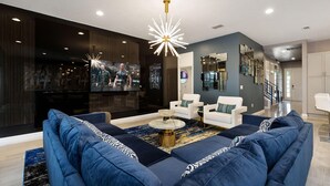 House, Multiple Beds (ST003V: 10 Bed, Monsters Inc, Dinosau) | Living room | Flat-screen TV, fireplace, video games, table football - St003v: 10 Bed, Monsters Inc, Dinosaurs- Jurassic (Davenport)