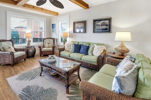 Smart TV, fireplace, video games, DVD player