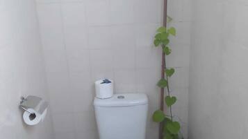 Quarto casal | Banheiro | Chuveiro, toalhas de banho, sabonete, papel higiênico