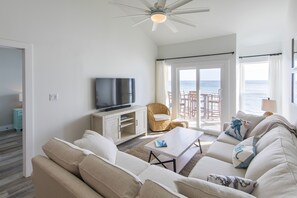 Flat-screen TV, DVD player