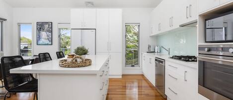 Fridge, microwave, oven, dishwasher