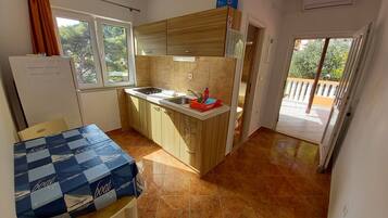 Fridge, stovetop, cookware/dishes/utensils