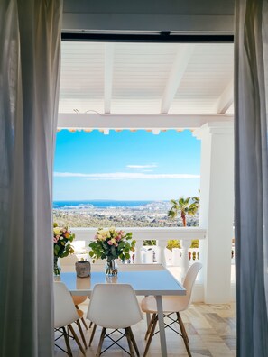 Outdoor dining - Majestic Panorama Ocean View Villa Multicolor LED XXL Pool Ibiza Town (Can Furnet)