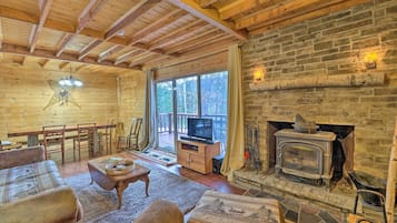 TV, fireplace, DVD player, books