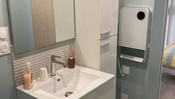 Shower, towels, toilet paper